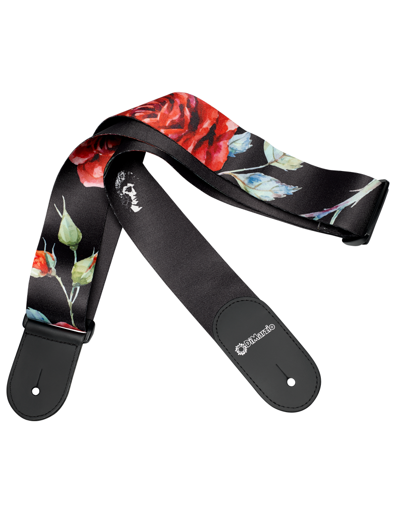 Dimarzio Floral Muse Tab Strap 2"Rose on Black Design DD3146