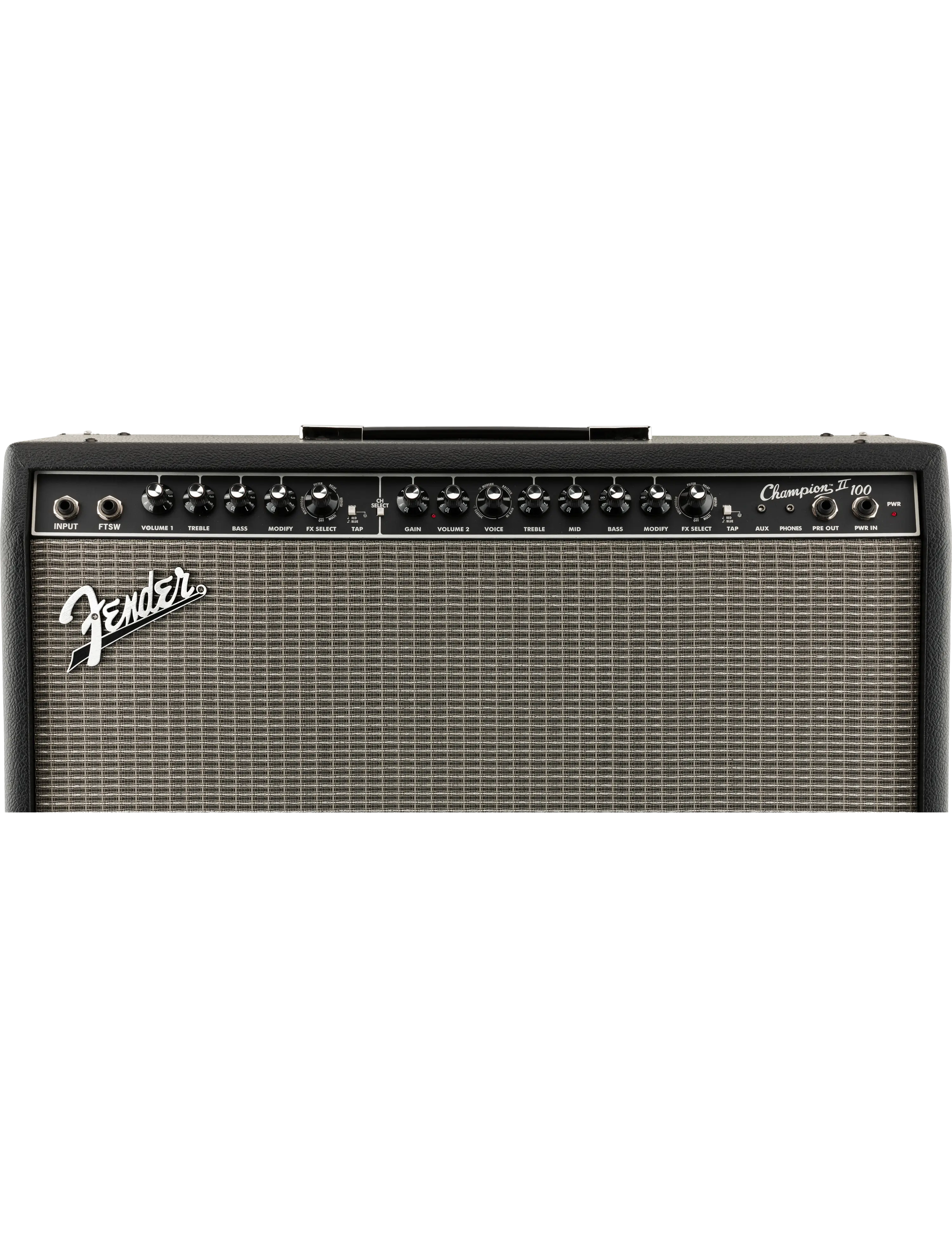 Fender Champion II 100 angled view highlighting control panel and classic Fender styling