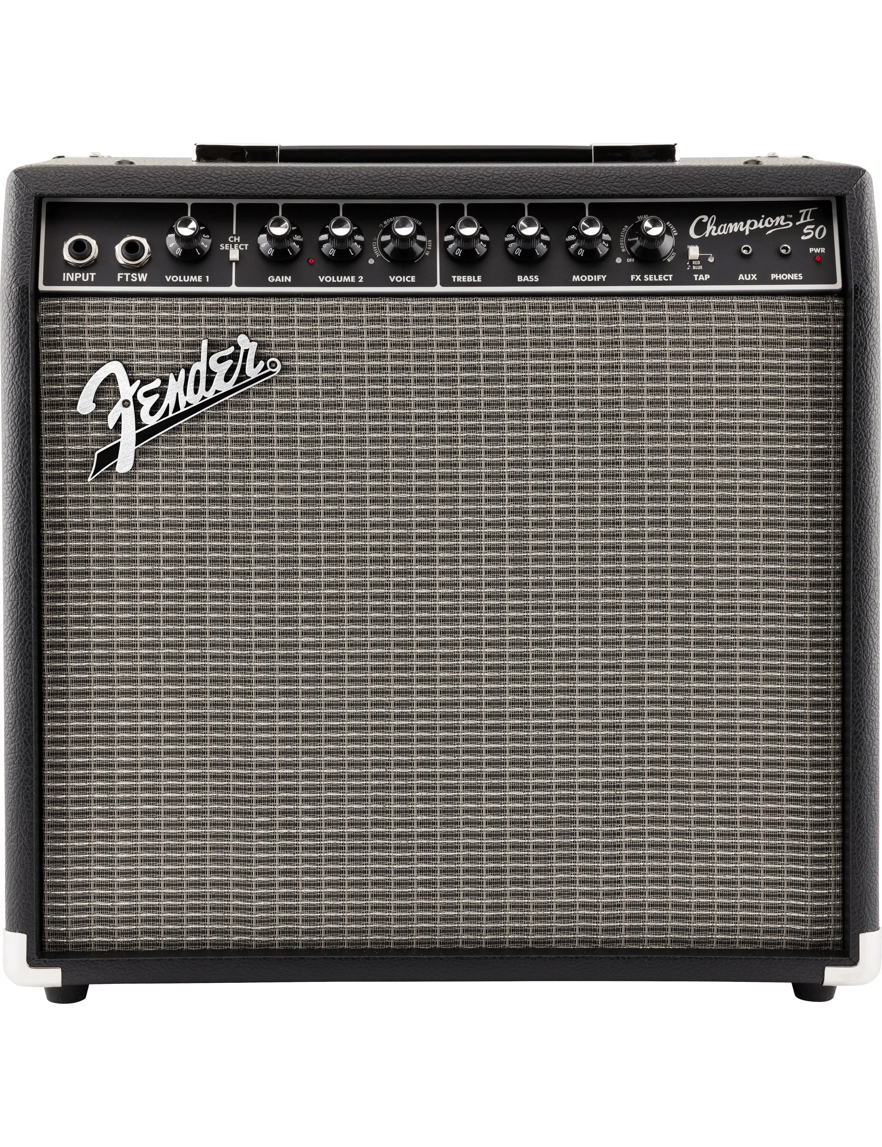 Fender Champion II 50 guitar amplifier with dual channels and built-in effects, front panel view