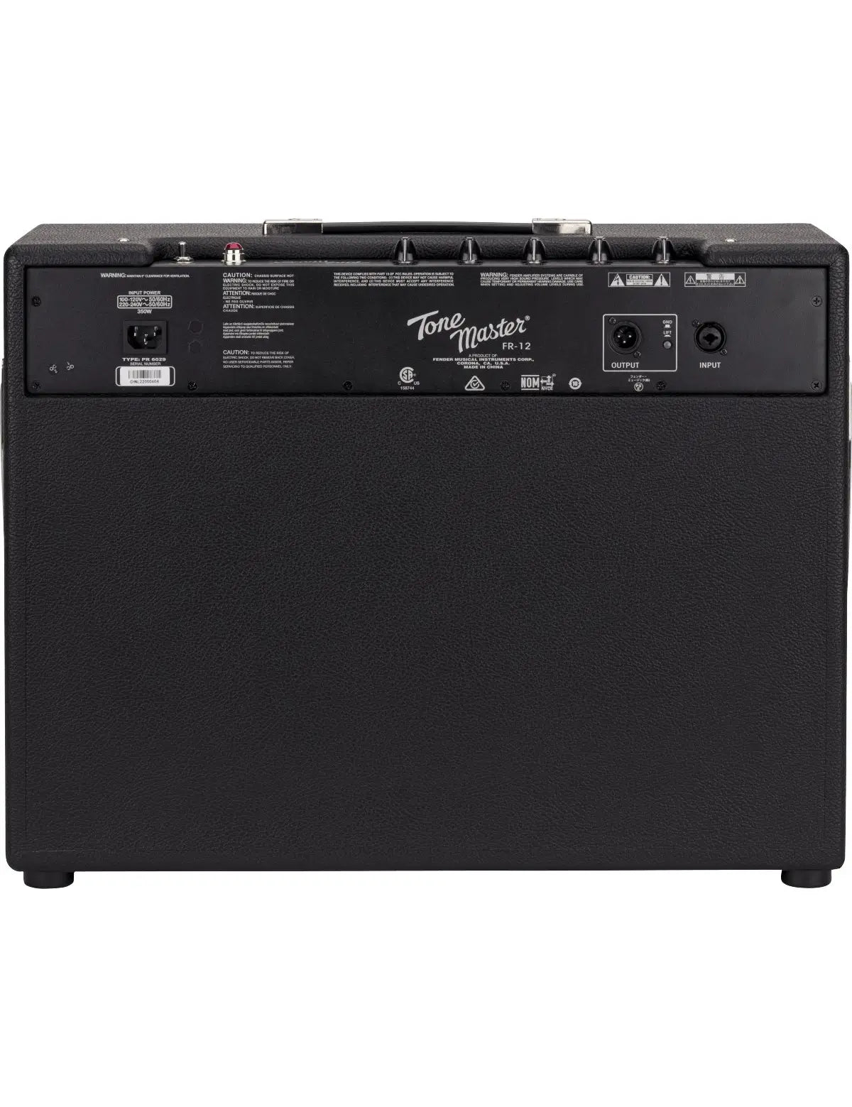 Back view of Fender Tone Master FR-12 showing control panel and connections