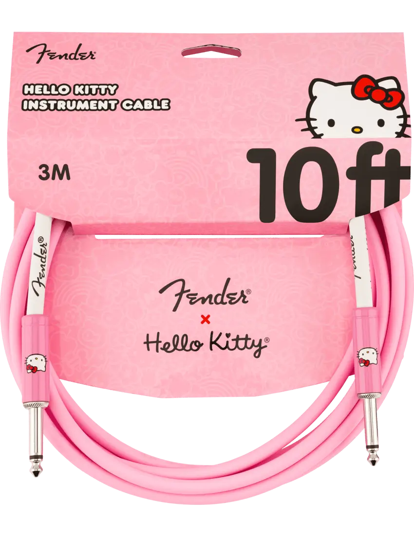 Fender x Hello Kitty Pink Original Cable in retail packaging with 10ft label and Hello Kitty graphic