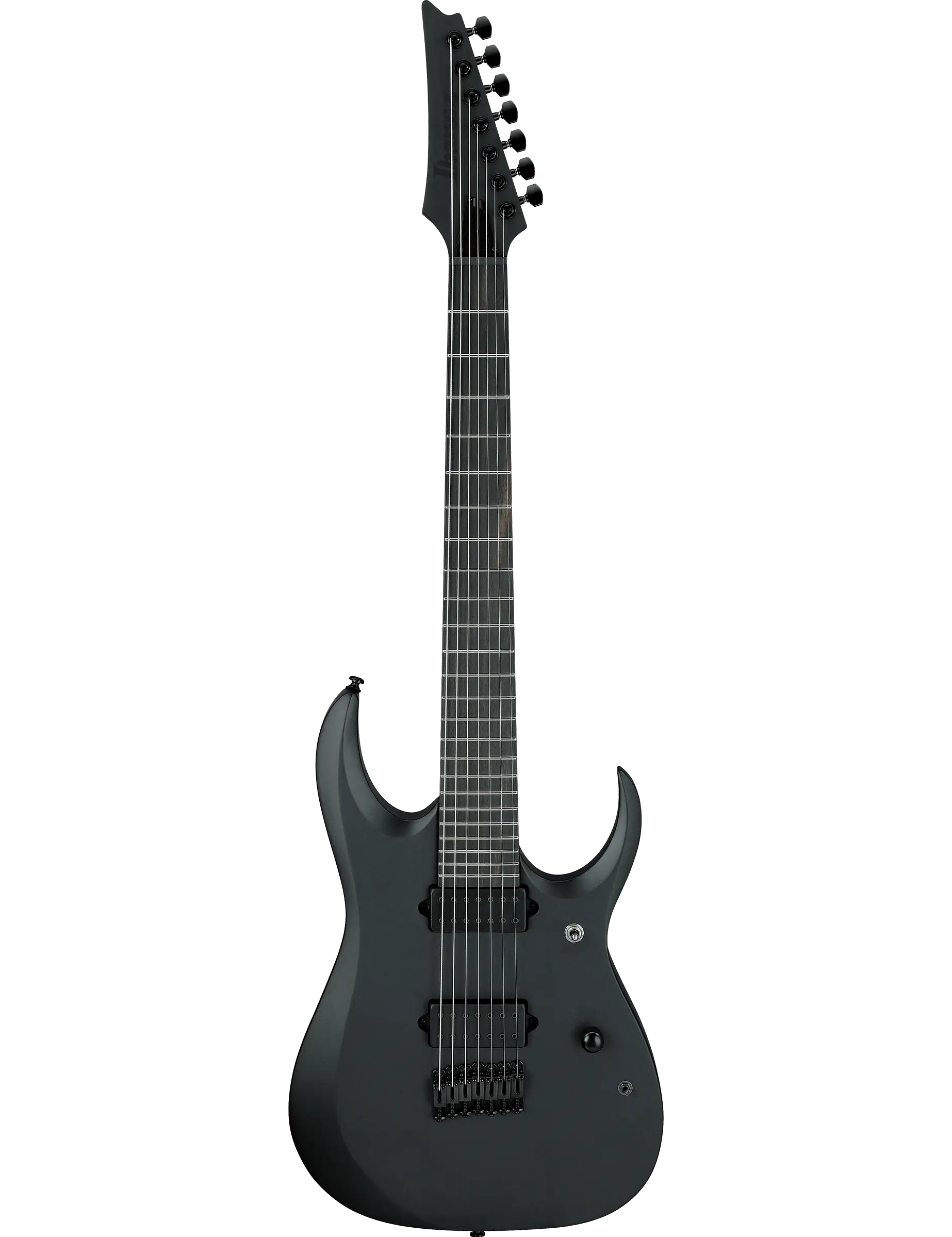 Ibanez RGDRB71 Iron Label 7-string electric guitar in Black Flat finish.
