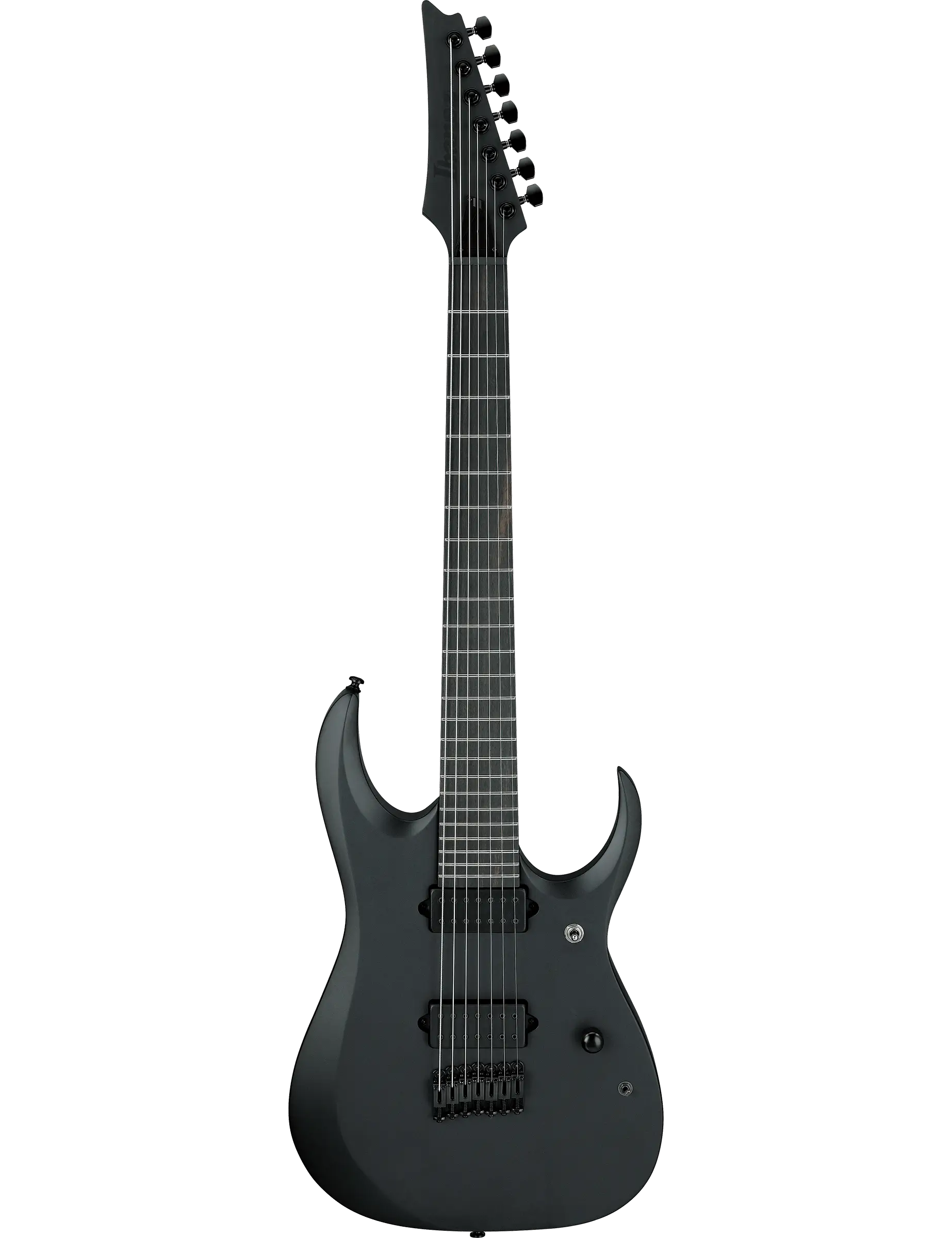 Ibanez RGDRB71 Iron Label 7-string electric guitar in Black Flat finish.