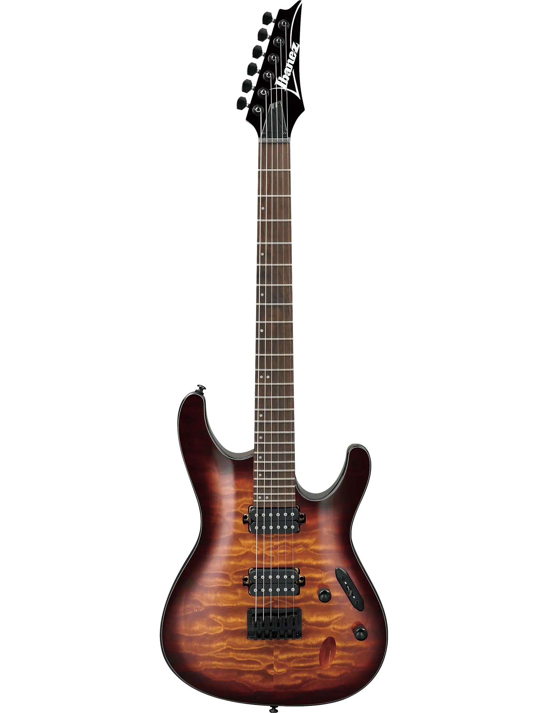 Ibanez S621QM electric guitar in Dragon Eye Burst finish.