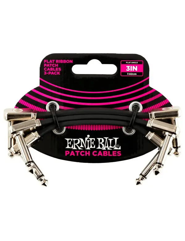 Ernie Ball P06220 3" Flat Ribbon Patch Cable 3-Pack