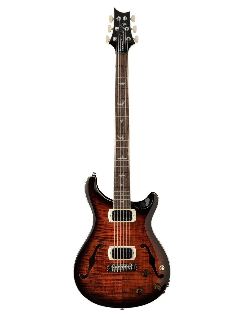 PRS SE Ed Sheeran Hollowbody I Piezo Baritone Orange Tiger Smokeburst front view